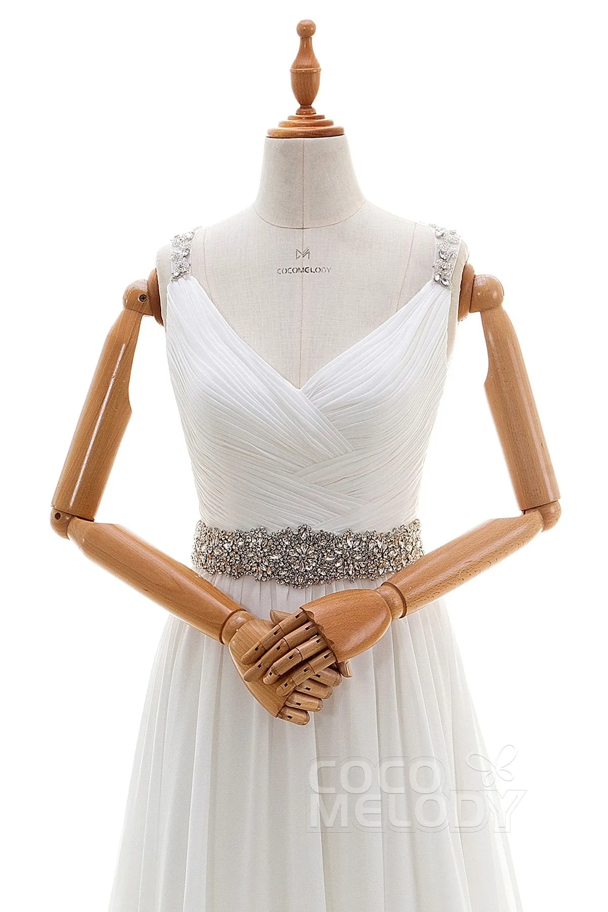 Sheath-Column Sweep-Brush Train Chiffon Wedding Dress LD4316 sold by Cocomelody product image thumbnail 3