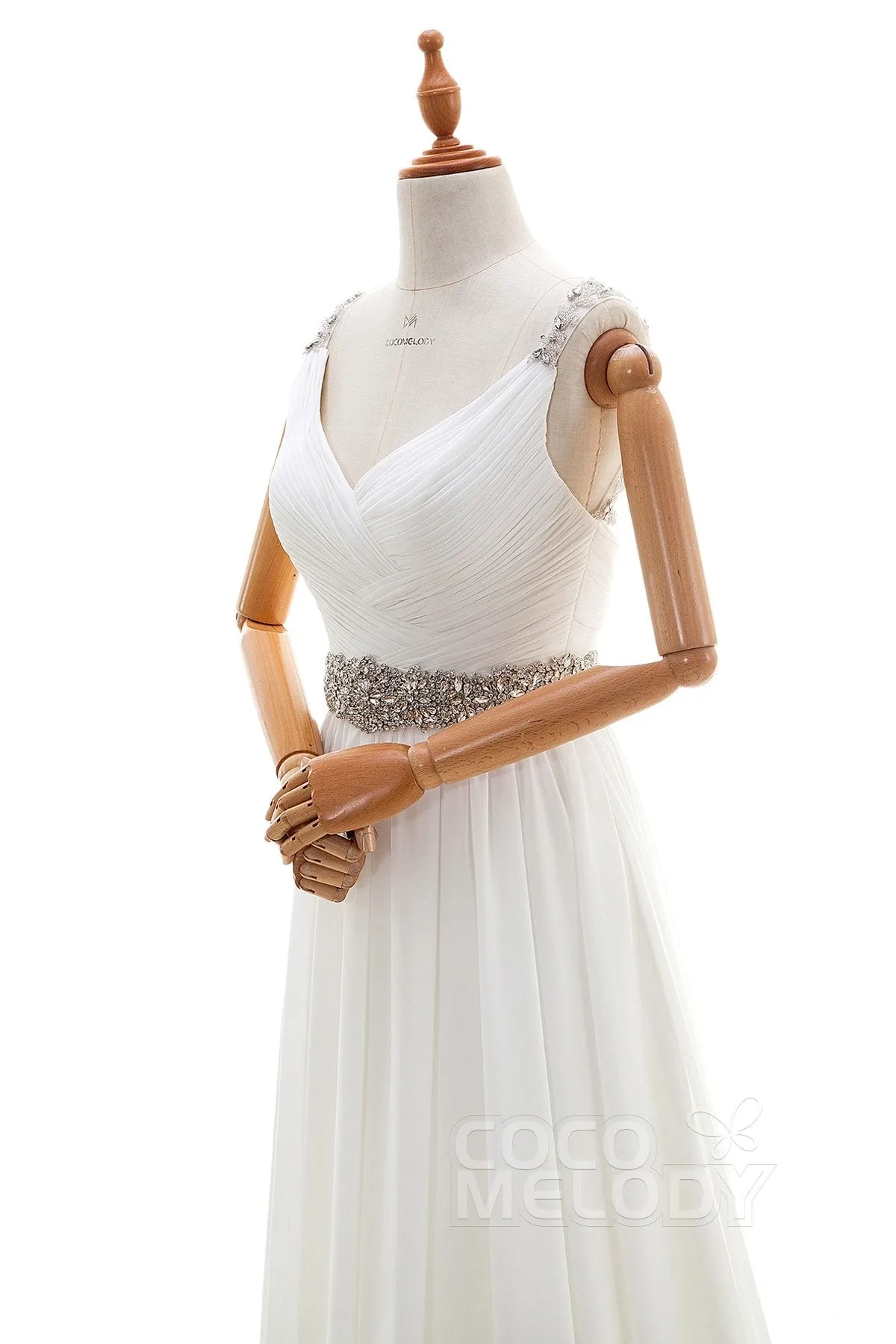 Sheath-Column Sweep-Brush Train Chiffon Wedding Dress LD4316 sold by Cocomelody product image thumbnail 4