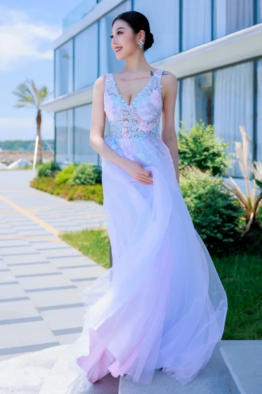 A-Line Sweep-Brush Train Tulle Prom Dress CS0504 sold by Cocomelody
