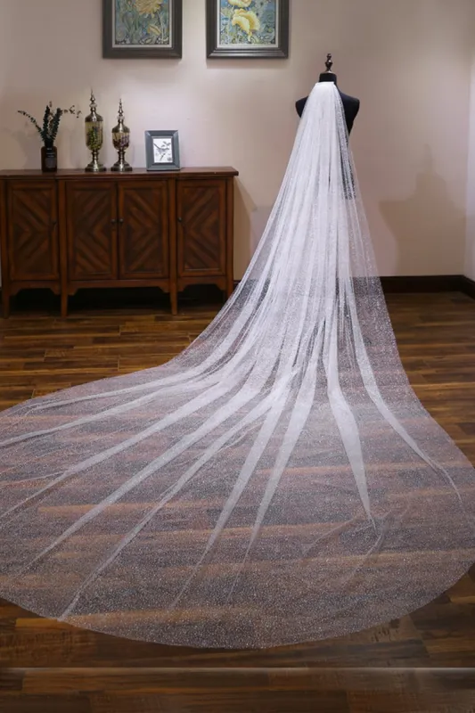 One-tier Cut Edge Tulle Cathedral Veils with Glitter Powder CV0365 sold by Cocomelody