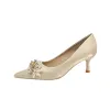 Pearl Satin Pointy Stiletto Heels 683923492274 sold by Cocomelody