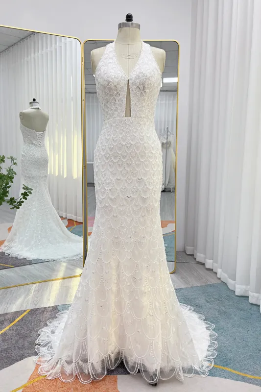 Trumpet-Mermaid Court Train Lace Tulle Wedding Dress CW3252 sold by Cocomelody