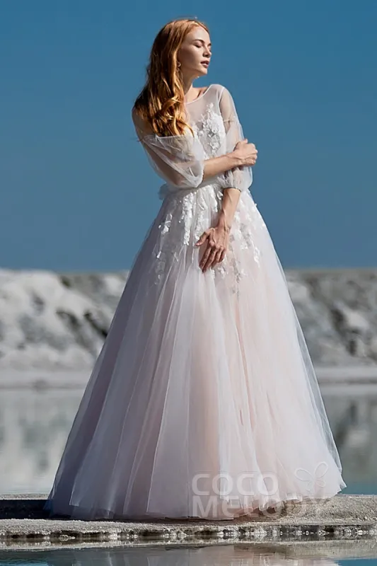 A-Line Sweep-Brush Train Tulle Wedding Dress LD5829CR sold by Cocomelody