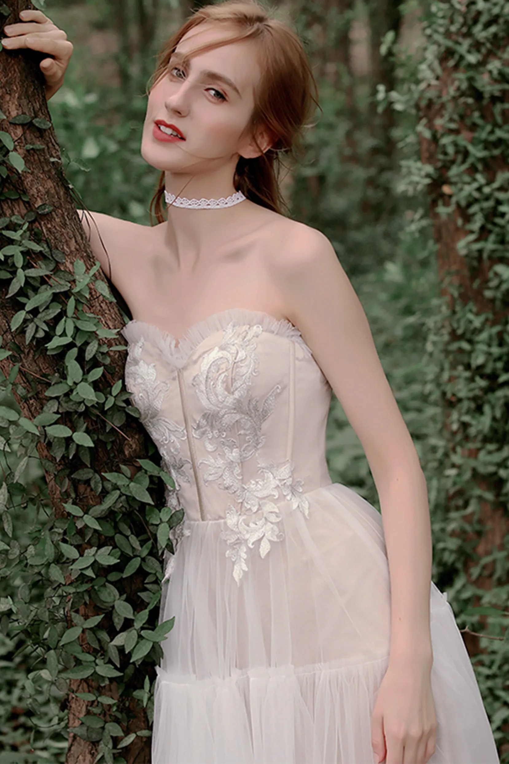 A-Line Tea Length Lace Tulle Wedding Dress CW2756 sold by Cocomelody product image thumbnail 5