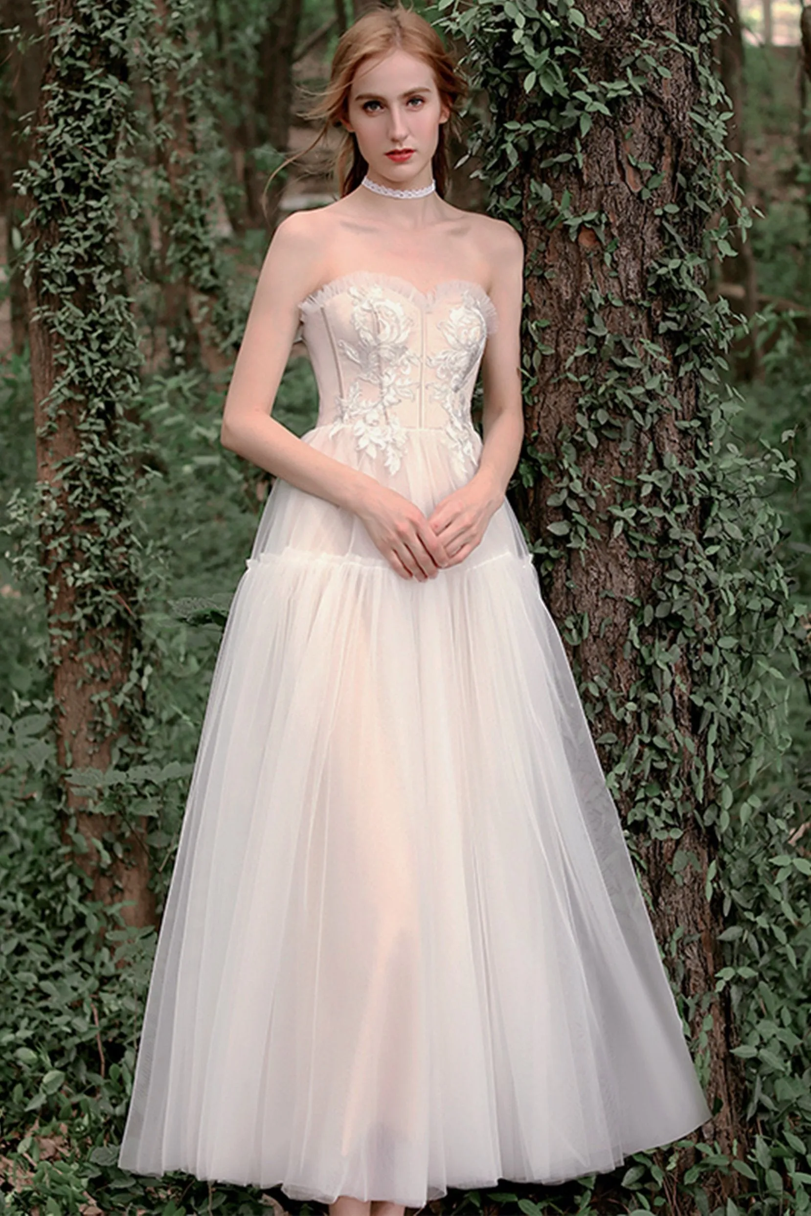 A-Line Tea Length Lace Tulle Wedding Dress CW2756 sold by Cocomelody