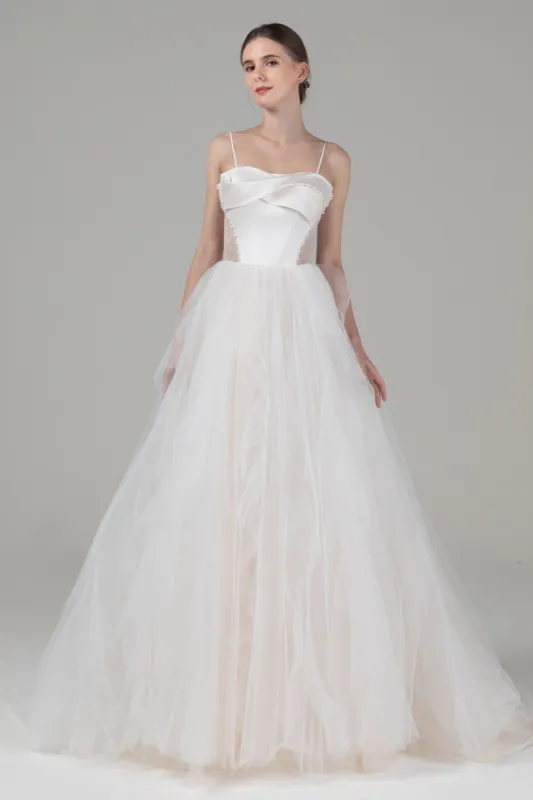 A-Line Court Train Satin Tulle Wedding Dress CW2542 sold by Cocomelody