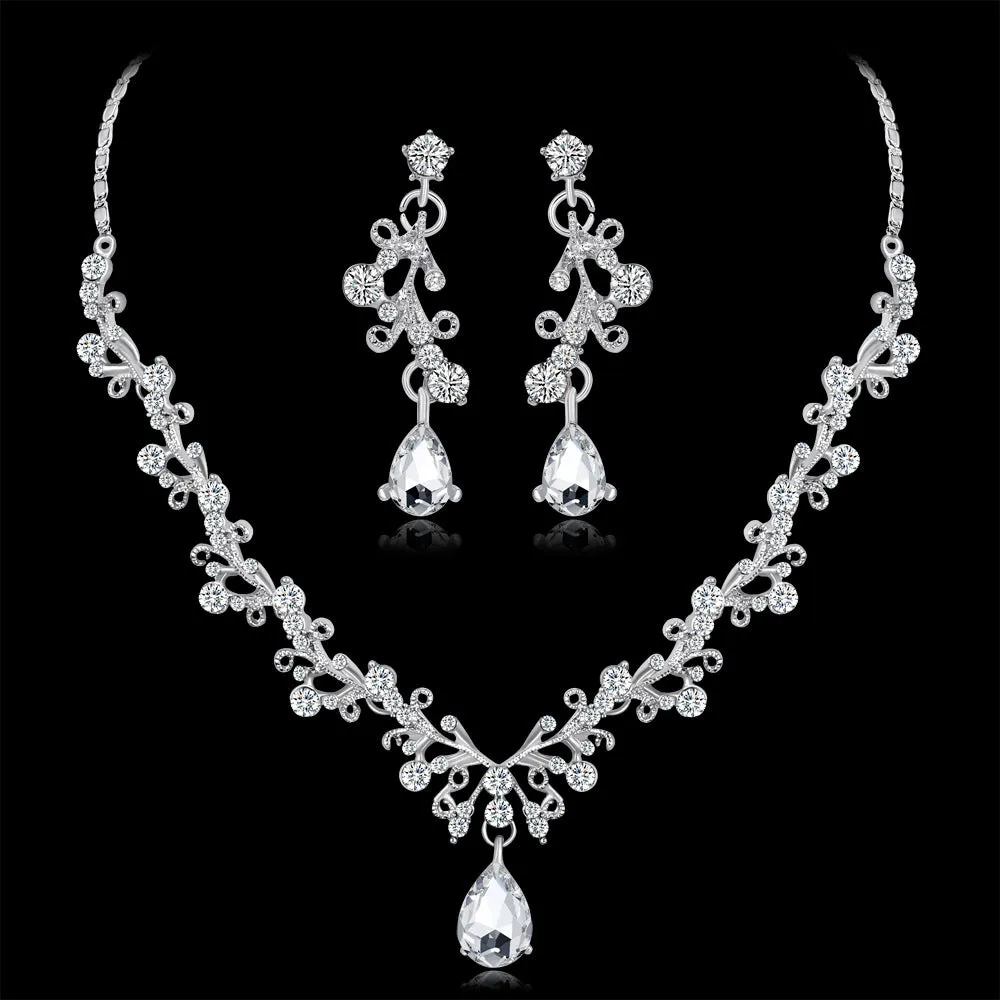 Necklace Earrings set Crystal clavicle necklace Wedding accessories jewelry set 806809386799 sold by Cocomelody product image thumbnail 3