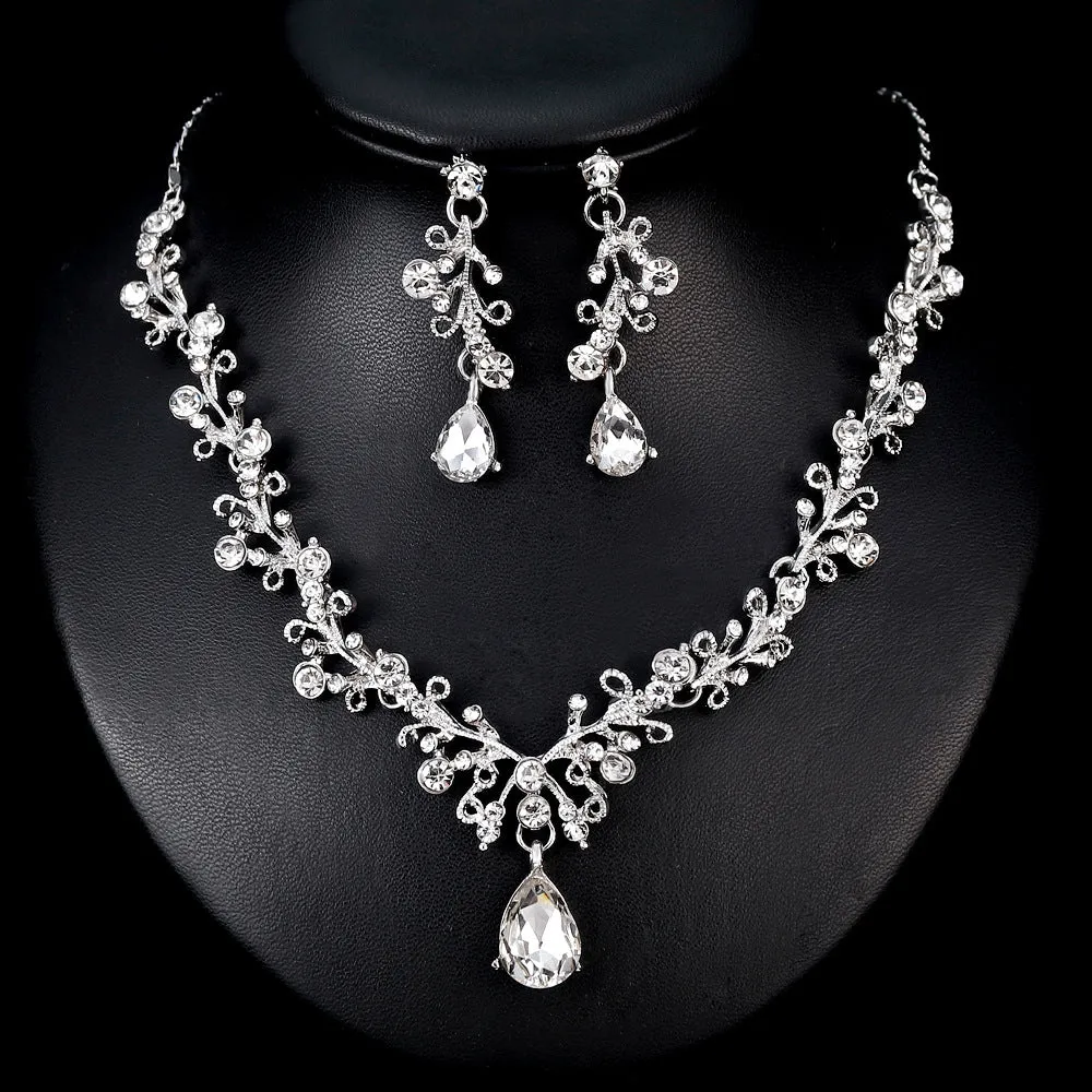 Necklace Earrings set Crystal clavicle necklace Wedding accessories jewelry set 806809386799 sold by Cocomelody product image thumbnail 2