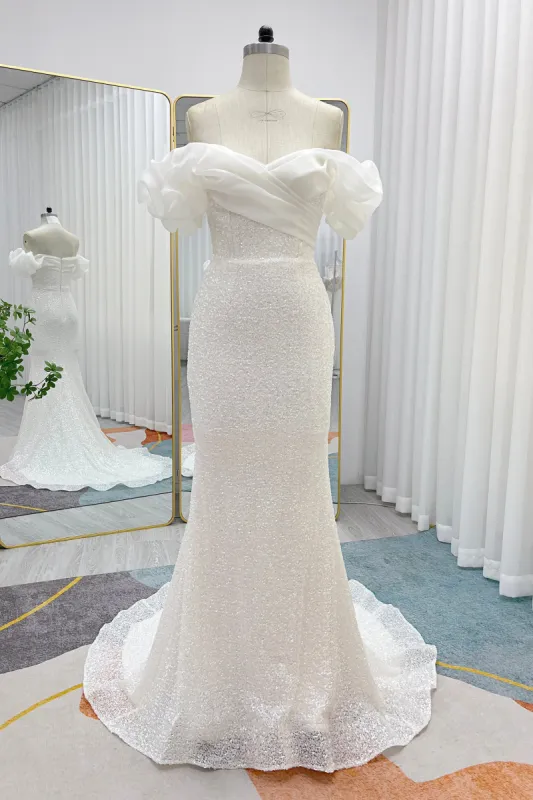 Trumpet-Mermaid Court Train Sequined Lace Wedding Dress CW3265 sold by Cocomelody