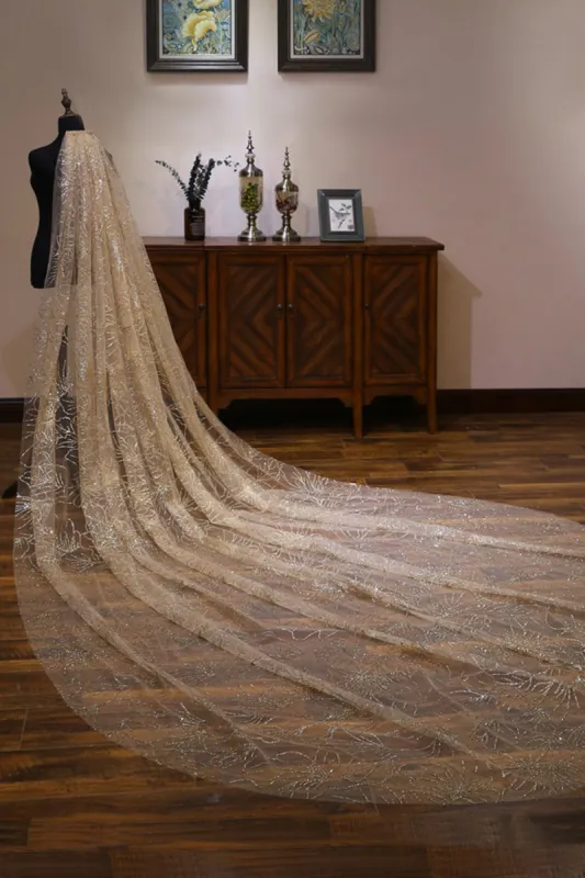 One-tier Cut Edge Tulle Cathedral Veils with Glitter Powder CV0362 sold by Cocomelody