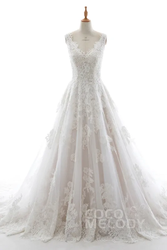 A-Line Court Train Tulle and Organza Wedding Dress LD5698 sold by Cocomelody