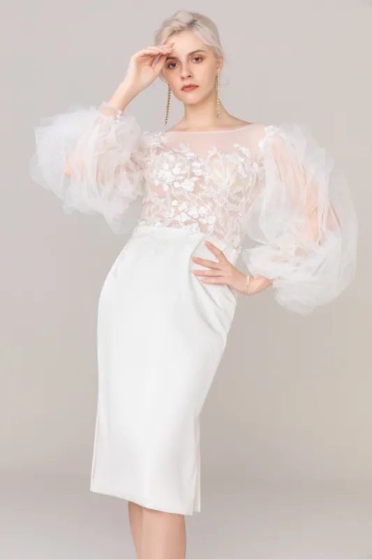 Sheath Knee Length Elastic Cloth Tulle Wedding Dress CW2420 sold by Cocomelody