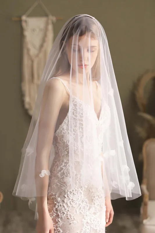 One-tier Cut Edge Tulle Waist Veils with Flower CV0299 sold by Cocomelody