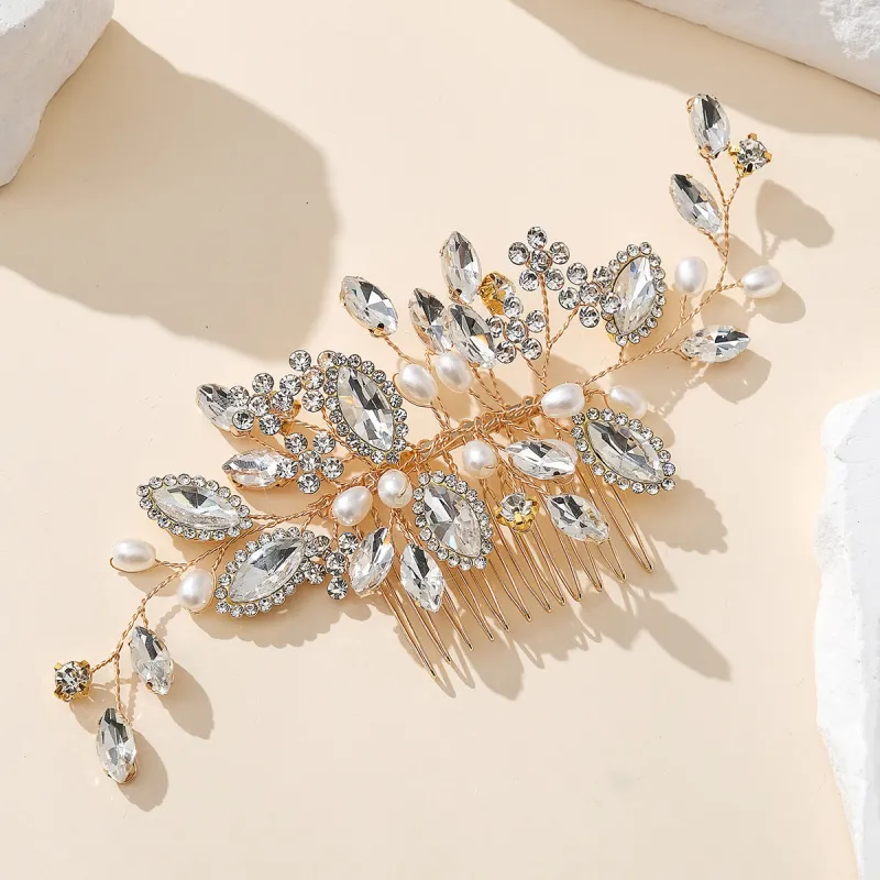 Bridal hair comb Wedding ladies Vintage updo accessories Handmade rhinestone pearl hair comb 757689767059 sold by Cocomelody