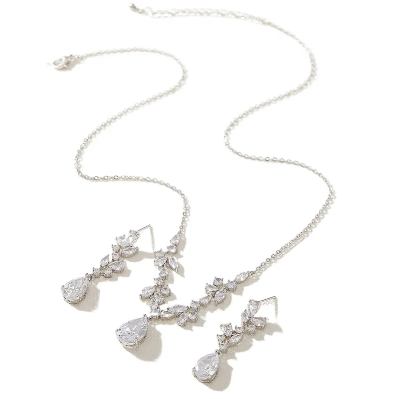 Light luxury diamond necklace Earrings Bracelet Set Simple full diamond bridal Jewelry Set accessories Jewelry set 733050580527 sold by Cocomelody