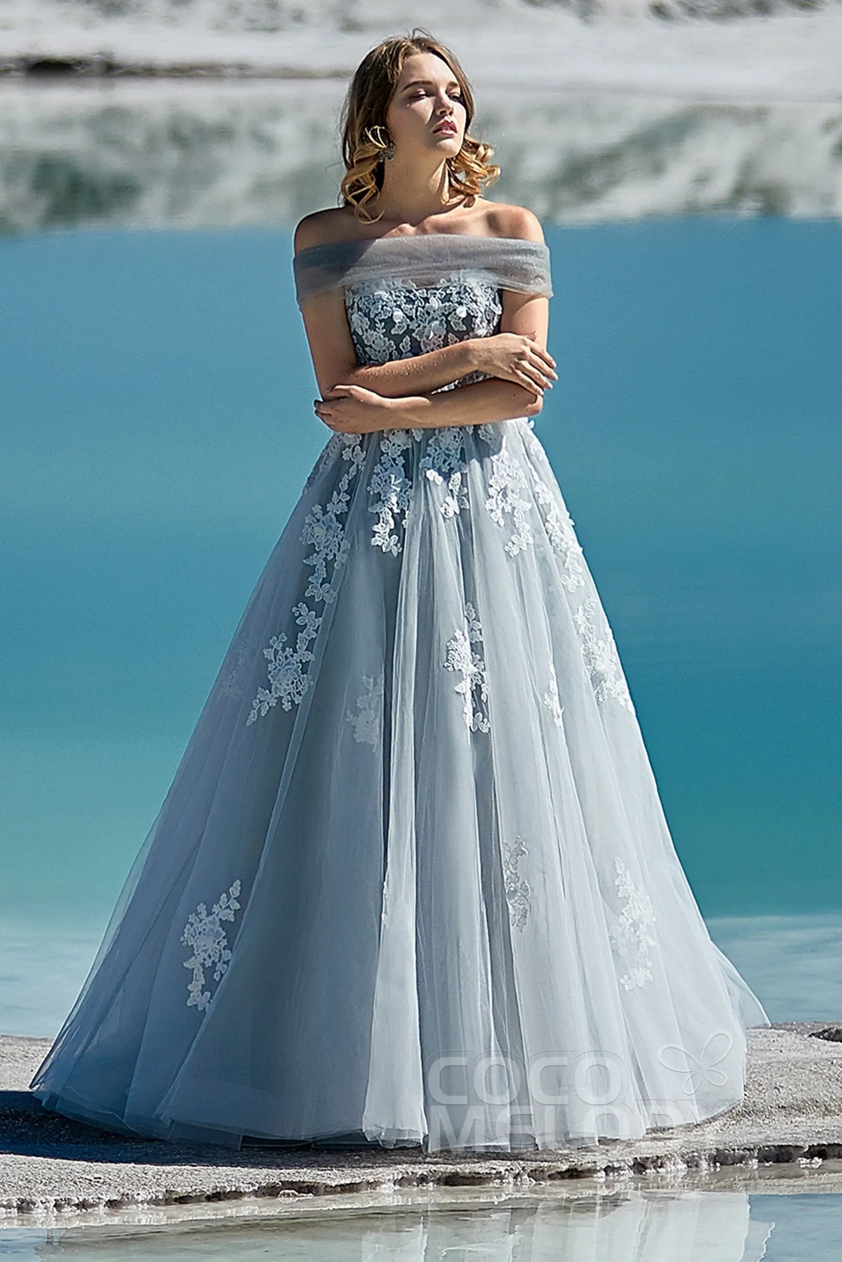 A-Line Sweep-Brush Train Tulle Wedding Dress LD5820CR sold by Cocomelody