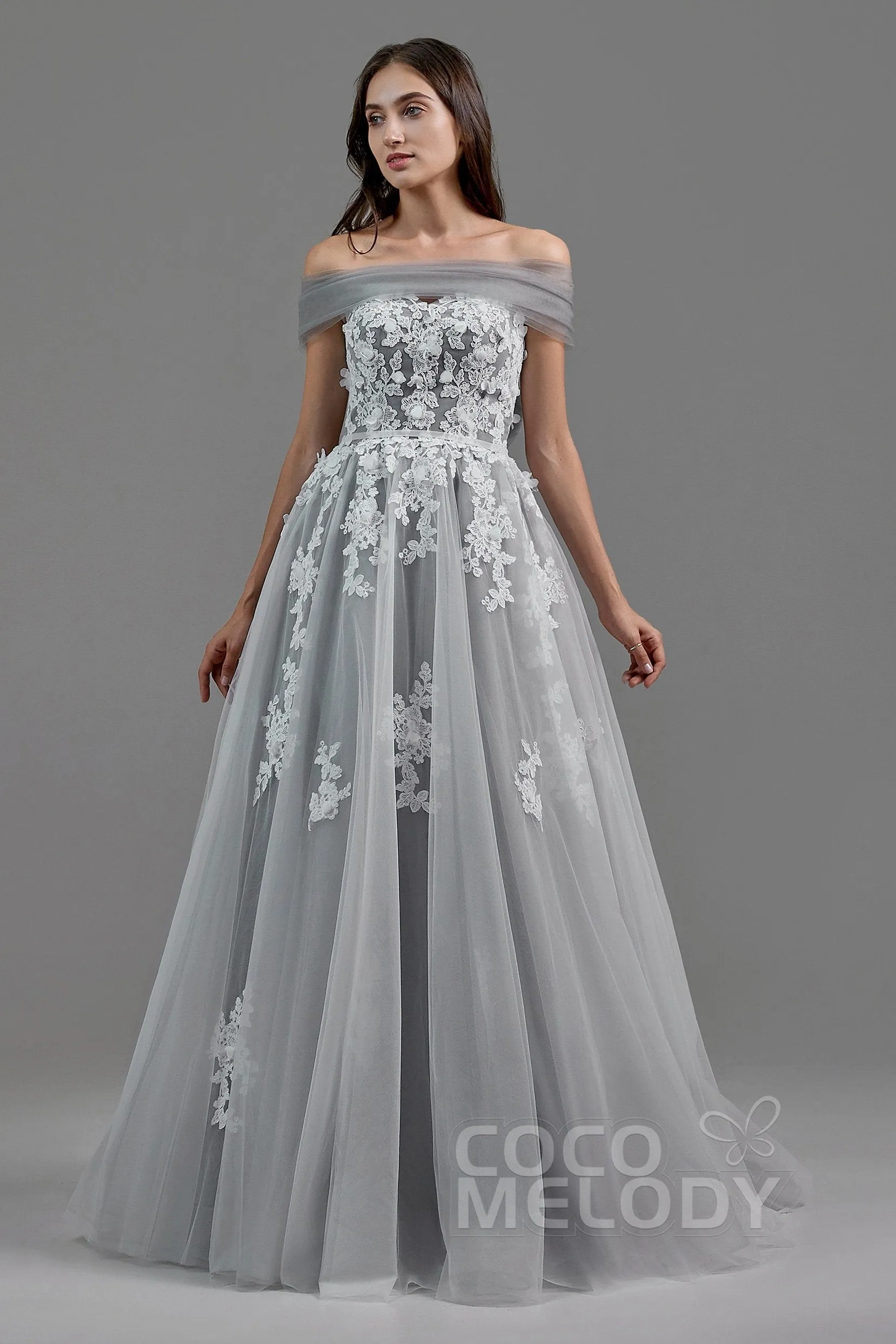 A-Line Sweep-Brush Train Tulle Wedding Dress LD5820CR sold by Cocomelody product image thumbnail 3