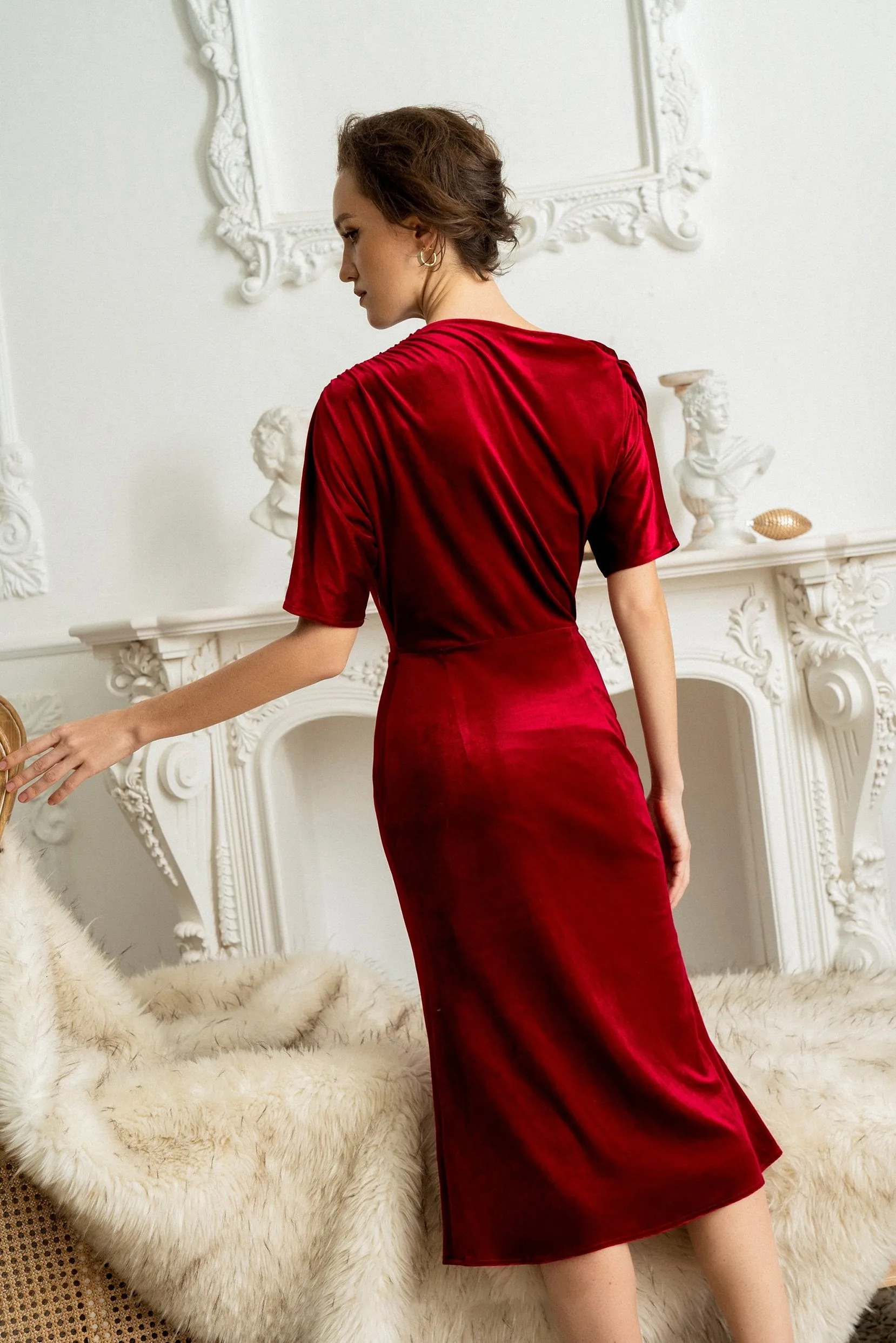 A-Line Knee Length Velvet Dress CG0126 sold by Cocomelody product image thumbnail 2