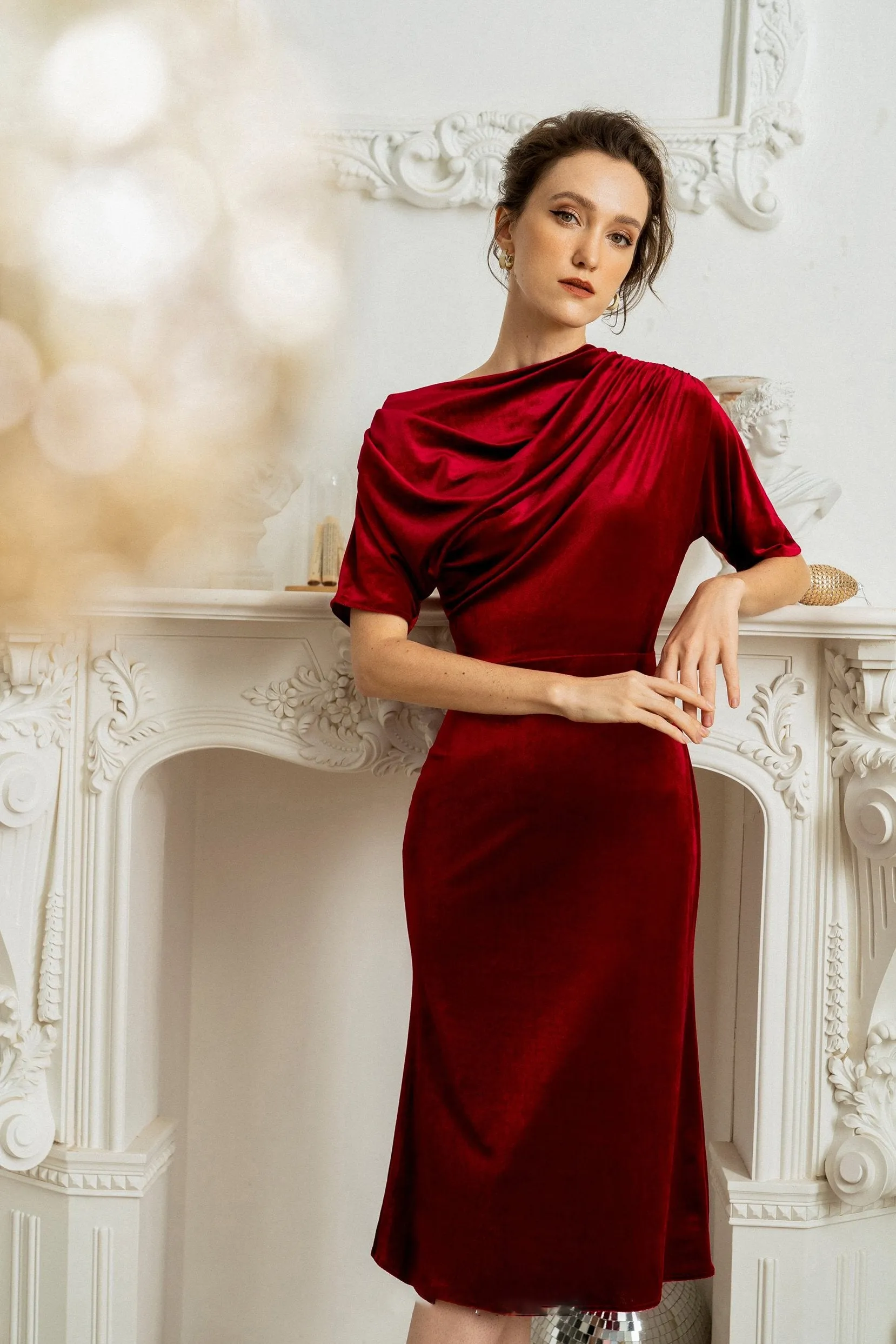 A-Line Knee Length Velvet Dress CG0126 sold by Cocomelody