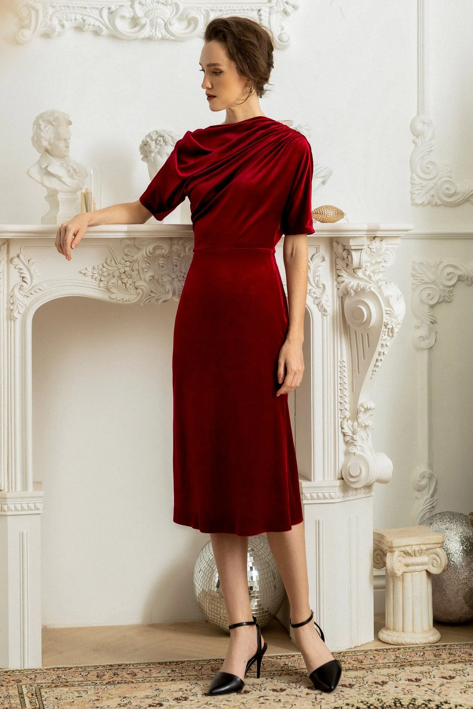 A-Line Knee Length Velvet Dress CG0126 sold by Cocomelody product image thumbnail 3