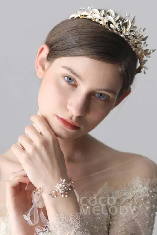 Alloy Wedding Bracelets with Pearl and Crystals CQ0033 sold by Cocomelody