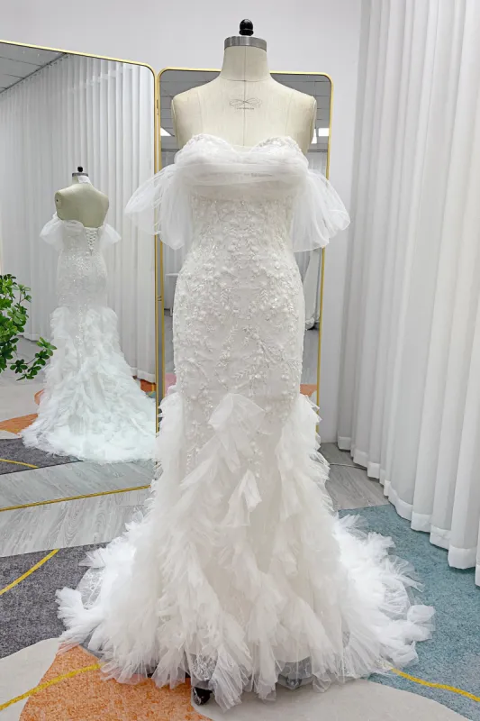 Trumpet-Mermaid Court Train Lace Tulle Wedding Dress CW3253 sold by Cocomelody