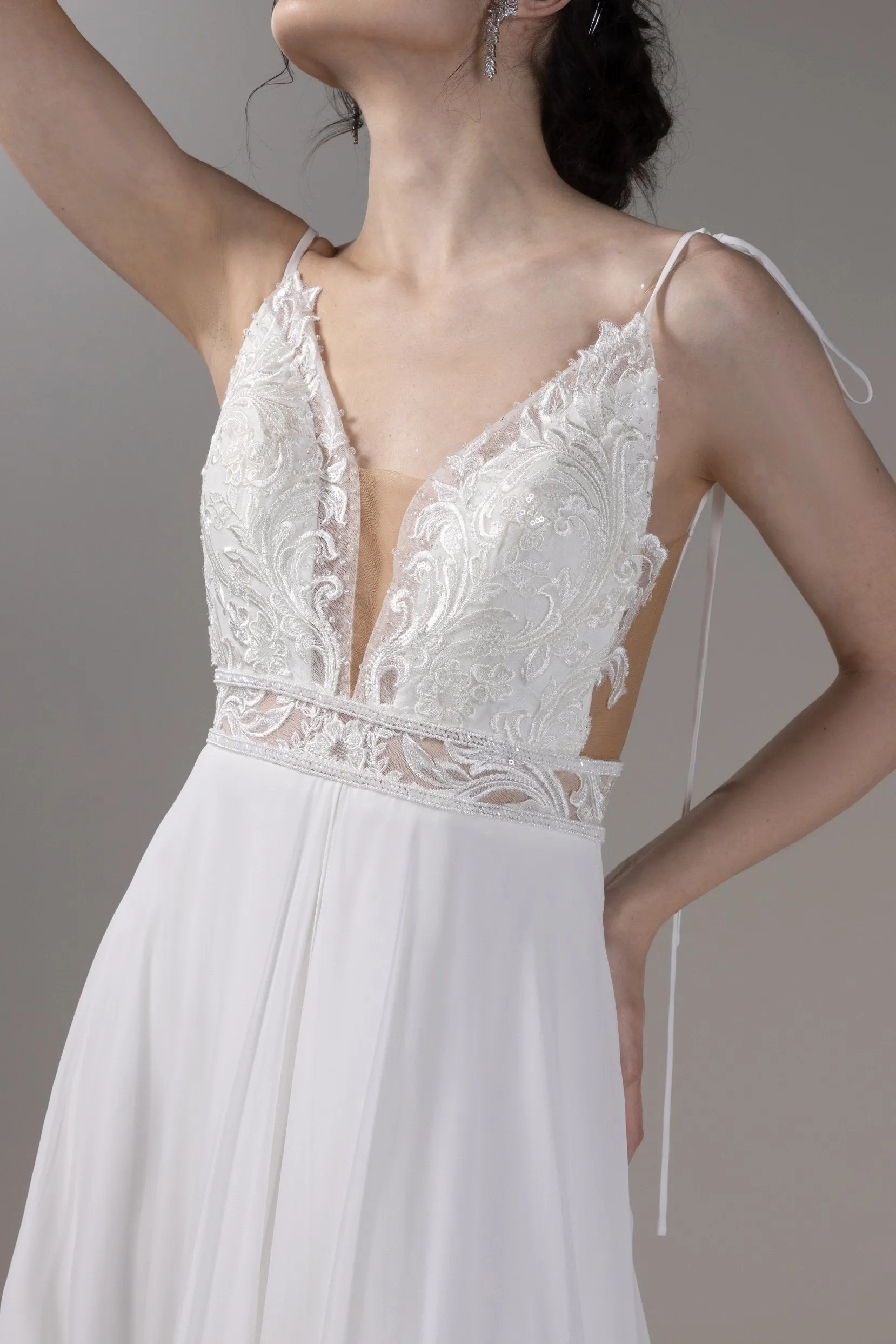 A-Line Court Train Lace Chiffon Wedding Dress CW2819 sold by Cocomelody product image thumbnail 4