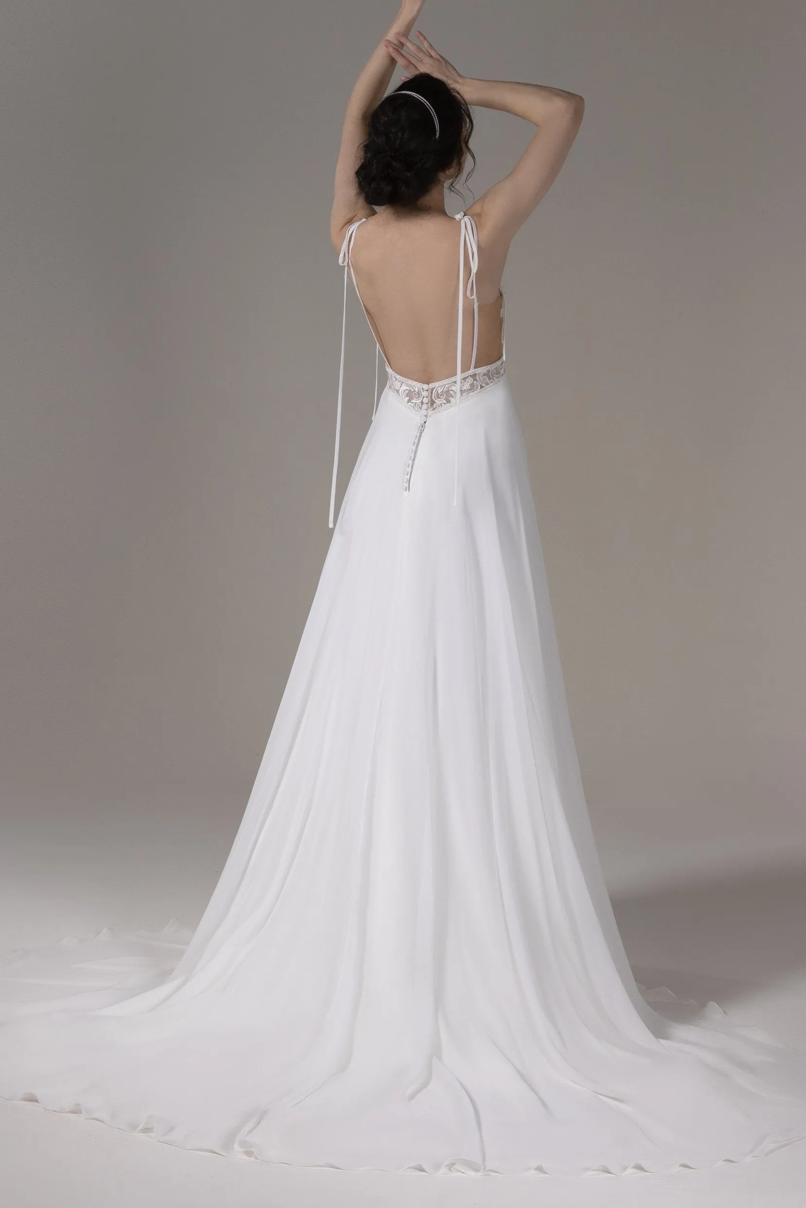 A-Line Court Train Lace Chiffon Wedding Dress CW2819 sold by Cocomelody product image thumbnail 2