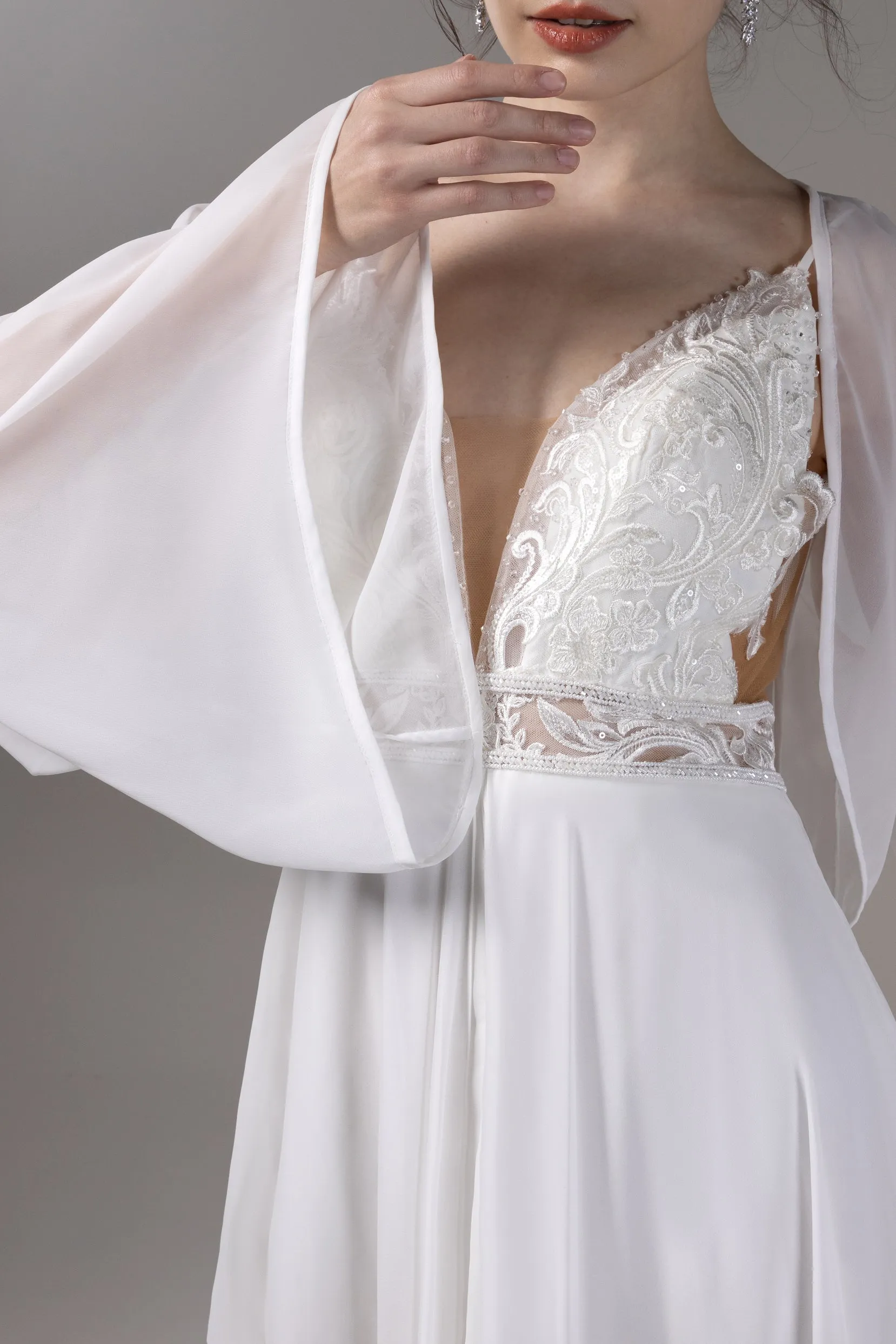 A-Line Court Train Lace Chiffon Wedding Dress CW2819 sold by Cocomelody product image thumbnail 5