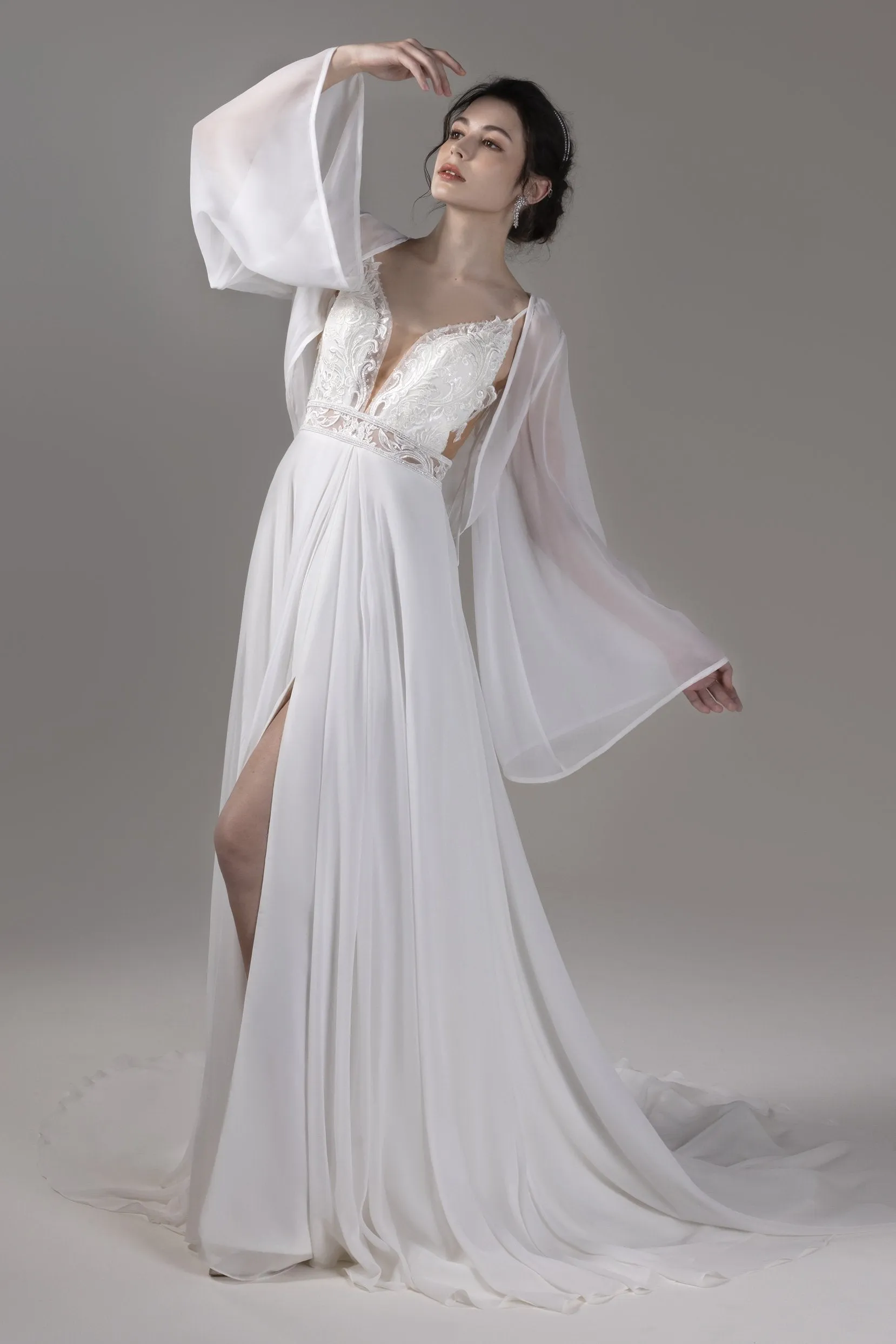 A-Line Court Train Lace Chiffon Wedding Dress CW2819 sold by Cocomelody