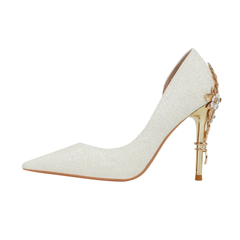 Flower Glitter and Metallic  Pointy Stiletto Heels  689013312661 sold by Cocomelody