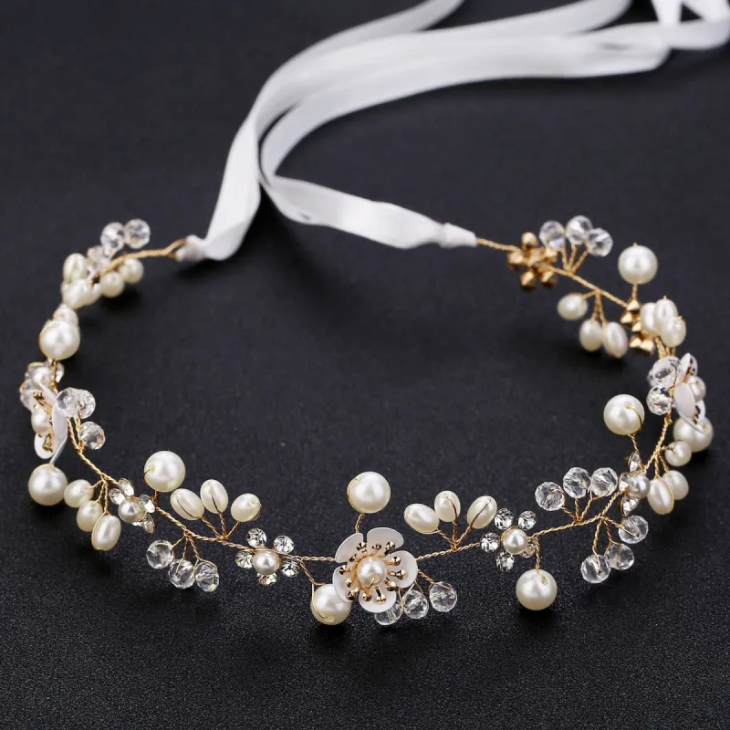 Bridal accessories Beautiful flowers handmade beaded headband Crystal pearl headband 734322003958 sold by Cocomelody