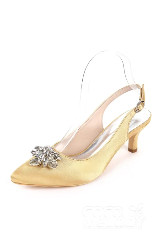 Low Heel Silk-Like Sling Back Dress Shoes CK0064 sold by Cocomelody