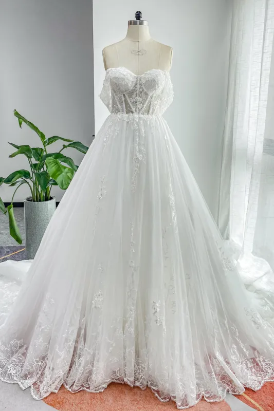 A-Line Cathedral Train Lace Tulle Wedding Dress CW3150 sold by Cocomelody