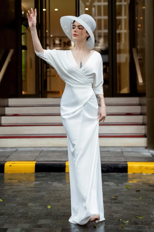 Sheath-Column Floor Length Silk Blend Wedding Dress CW3178 sold by Cocomelody