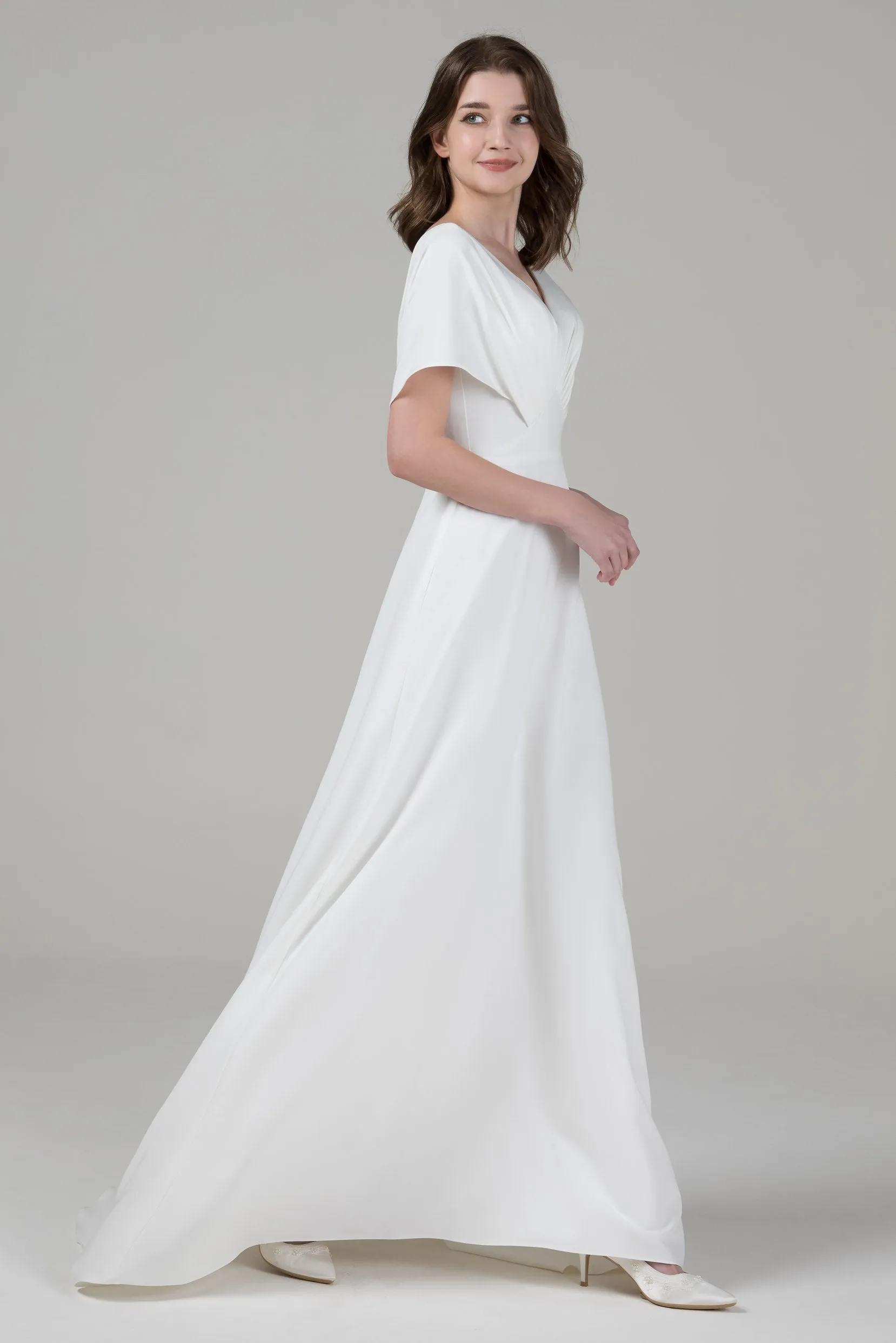 A-Line Court Train Elastic Cloth Wedding Dress CW2564 sold by Cocomelody product image thumbnail 4