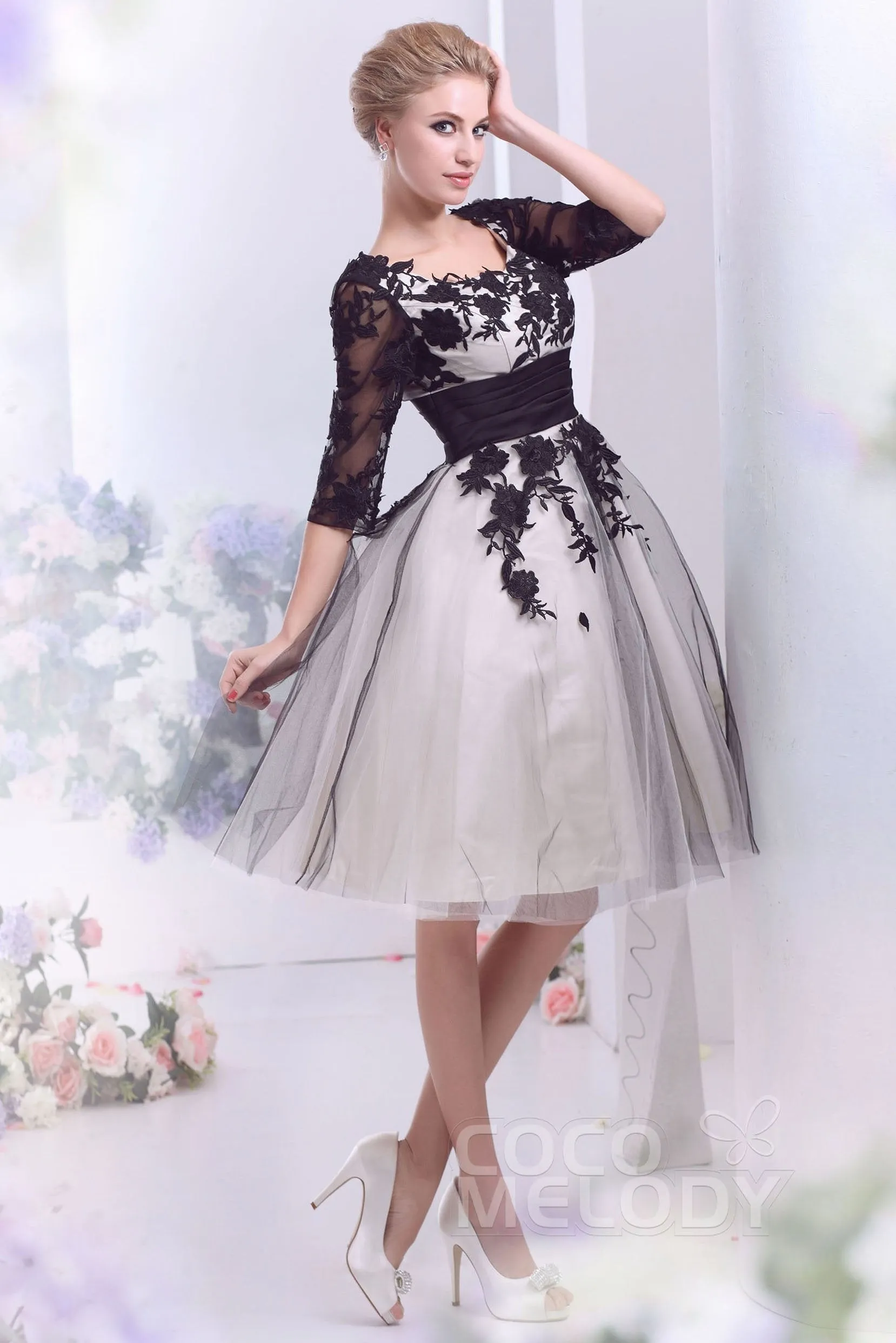 A-Line Knee Length Tulle Gothic Wedding Dress CWZK13002 sold by Cocomelody product image thumbnail 2