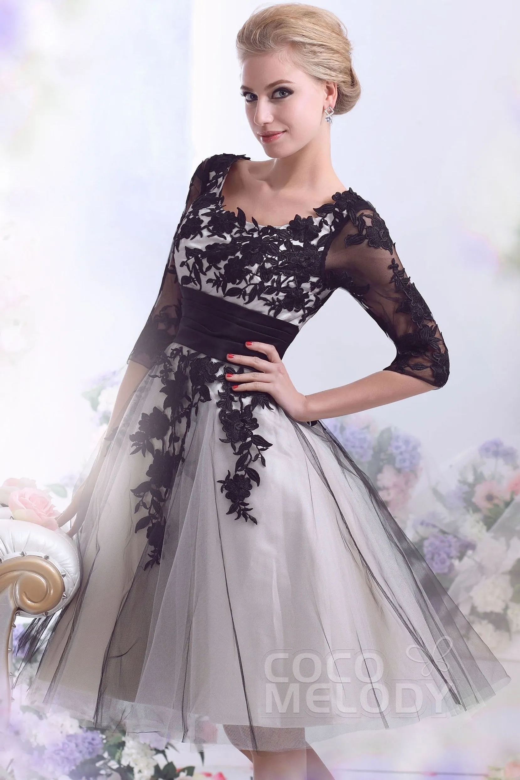 A-Line Knee Length Tulle Gothic Wedding Dress CWZK13002 sold by Cocomelody product image thumbnail 4