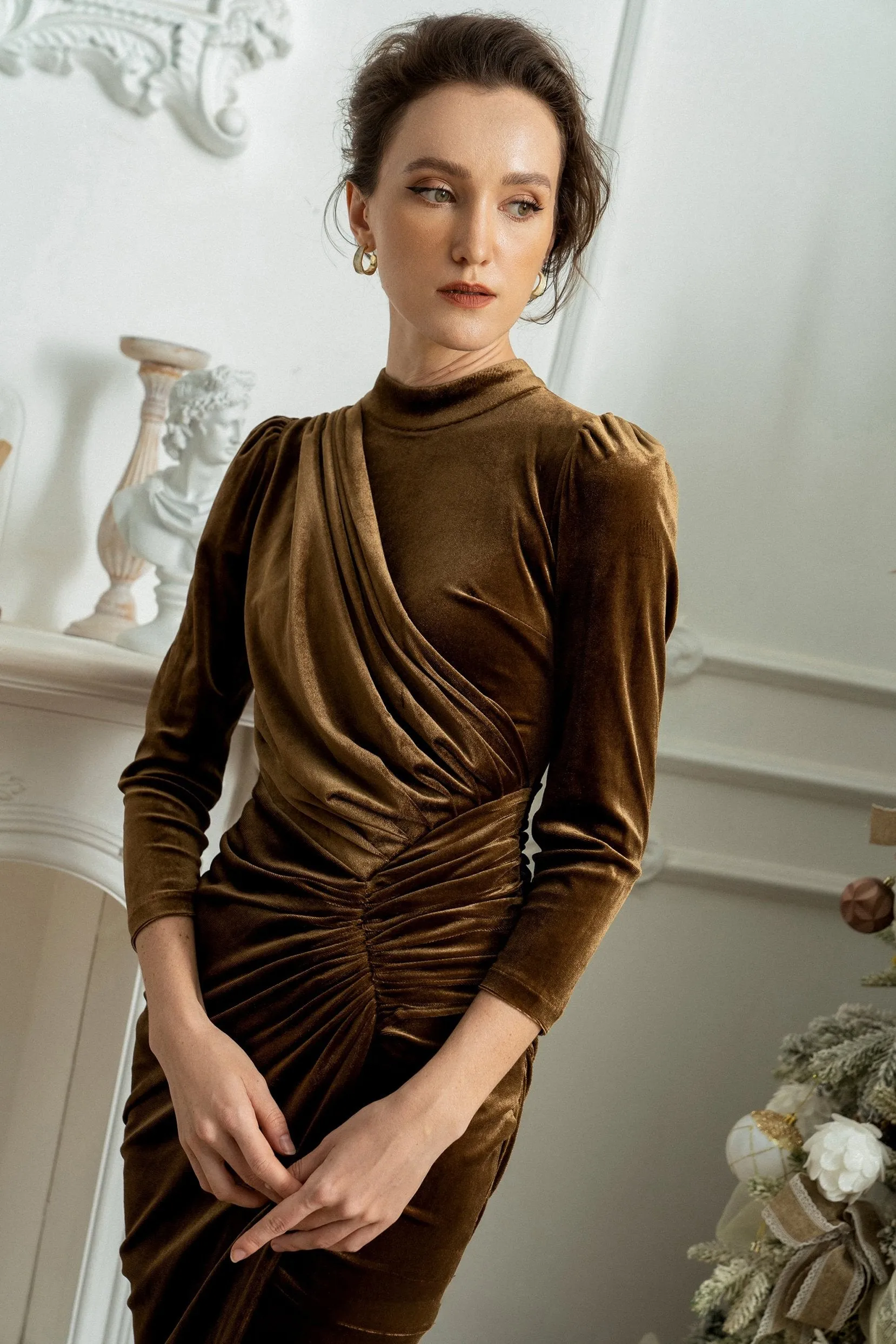 A-Line Knee Length Velvet Dress CG0125 sold by Cocomelody product image thumbnail 3