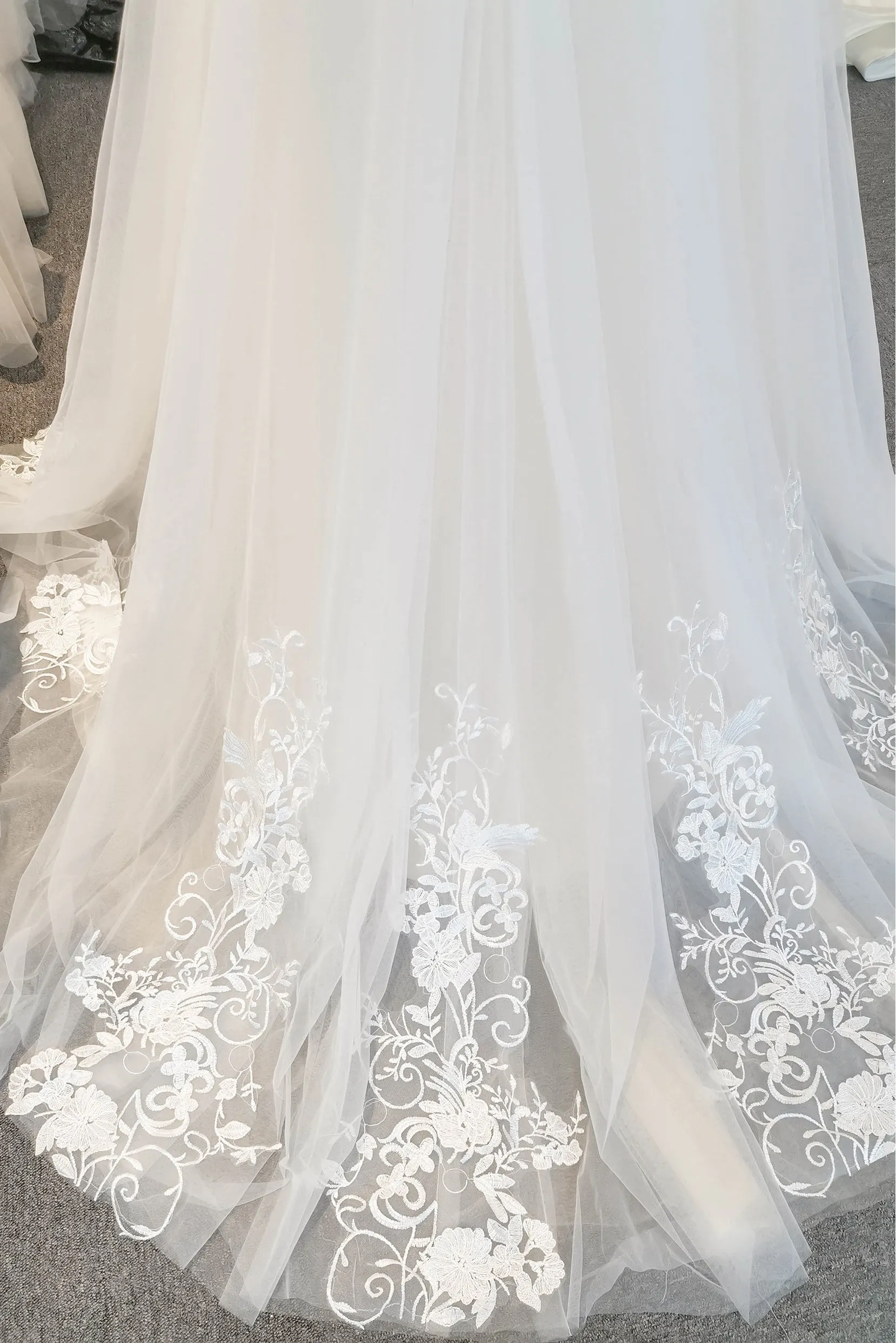 A-Line Sweep-Brush Train Lace Tulle Wedding Dress CW3120 sold by Cocomelody product image thumbnail 5