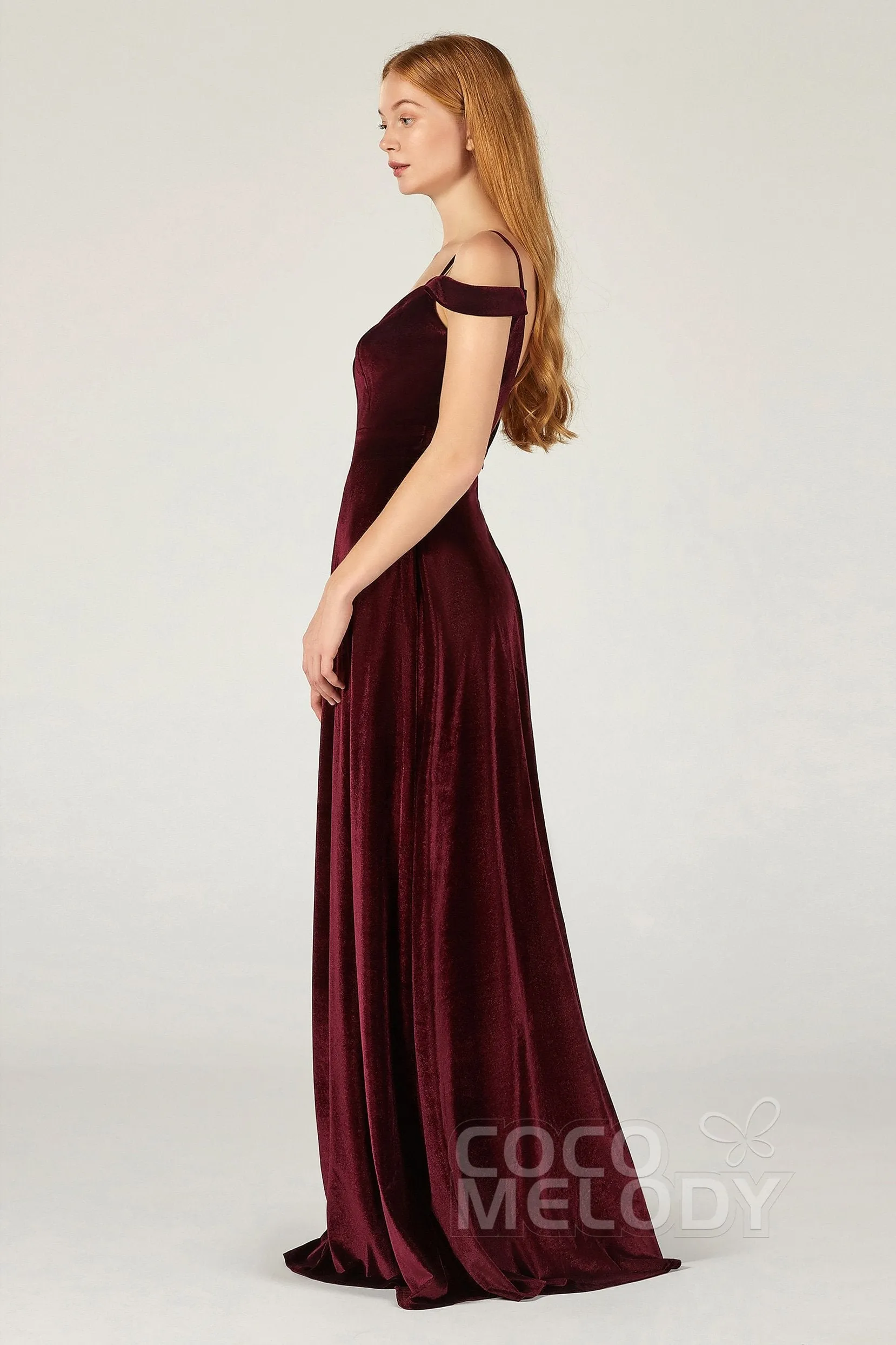 A-Line Floor Length Velvet Bridesmaid Dress CB0373 sold by Cocomelody product image thumbnail 3