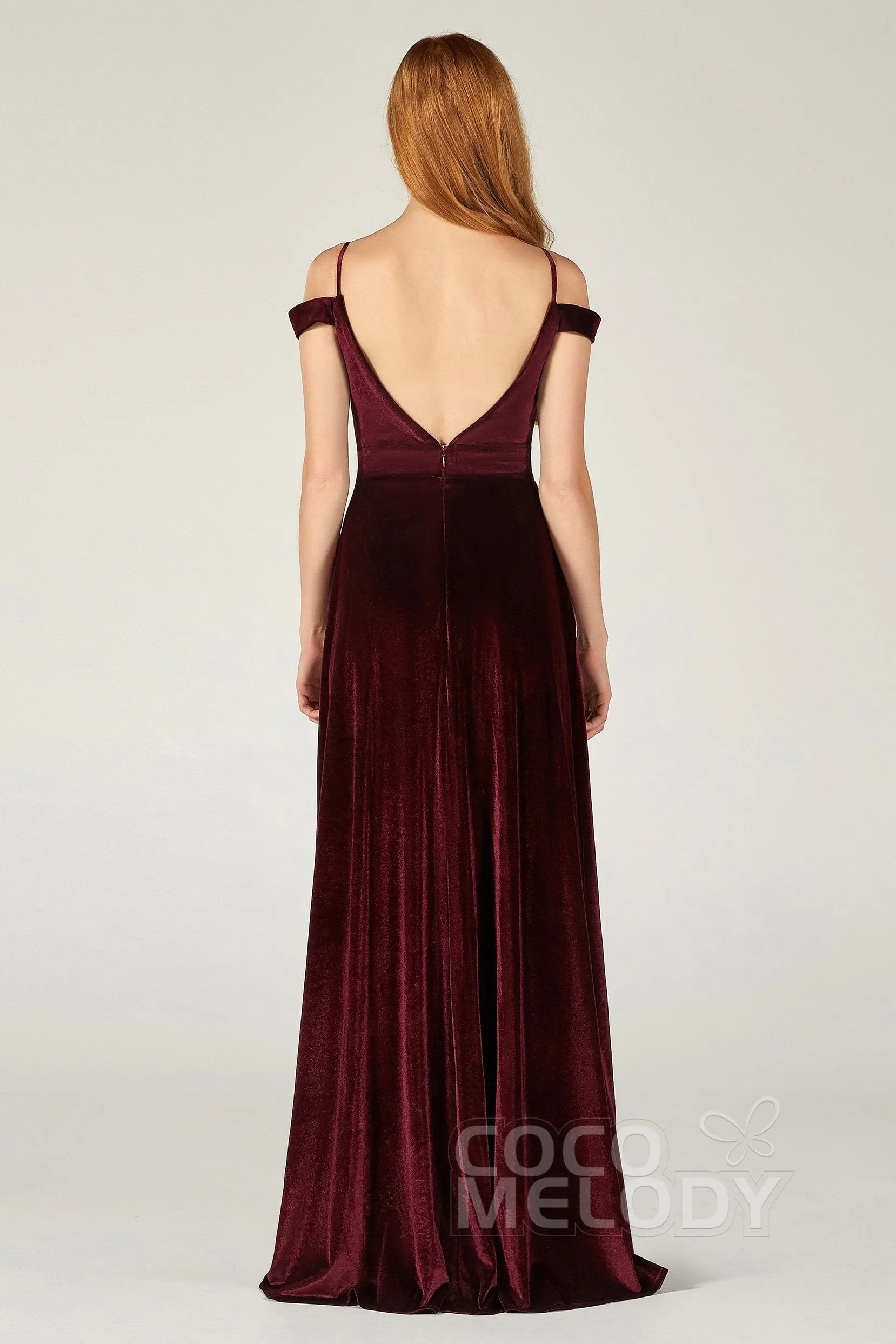 A-Line Floor Length Velvet Bridesmaid Dress CB0373 sold by Cocomelody product image thumbnail 2