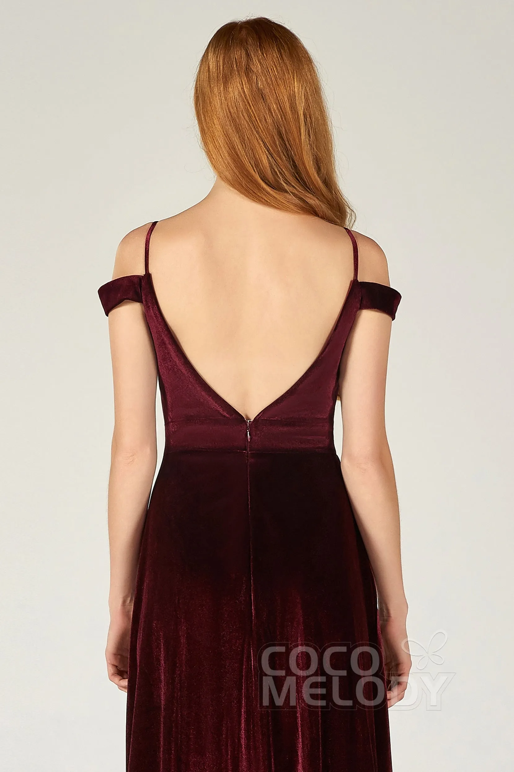 A-Line Floor Length Velvet Bridesmaid Dress CB0373 sold by Cocomelody product image thumbnail 5
