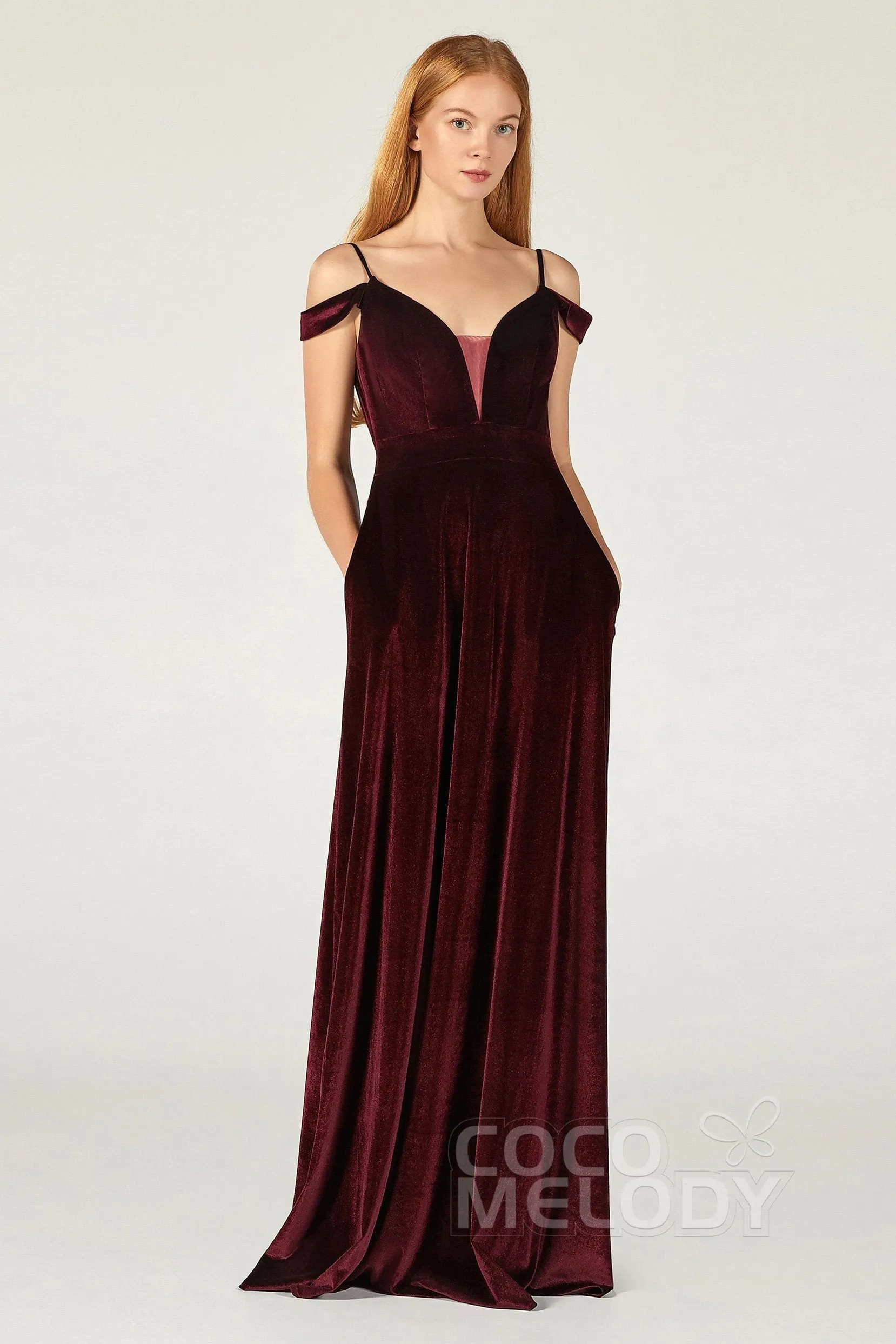 A-Line Floor Length Velvet Bridesmaid Dress CB0373 sold by Cocomelody