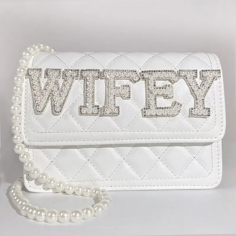 Bride Wifey Mrs Bride Wifey Mrs Alphabet purse Pearl crossbody bag bridal shower 731646137930 sold by Cocomelody product image thumbnail 4