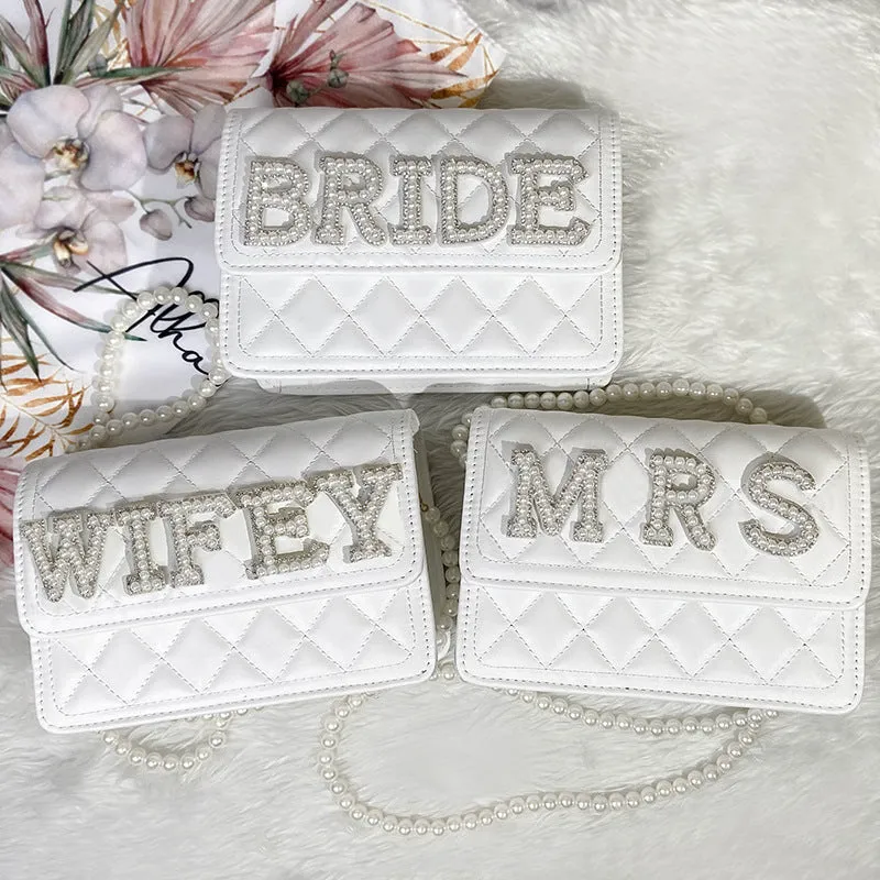 Bride Wifey Mrs Bride Wifey Mrs Alphabet purse Pearl crossbody bag bridal shower 731646137930 sold by Cocomelody product image thumbnail 3