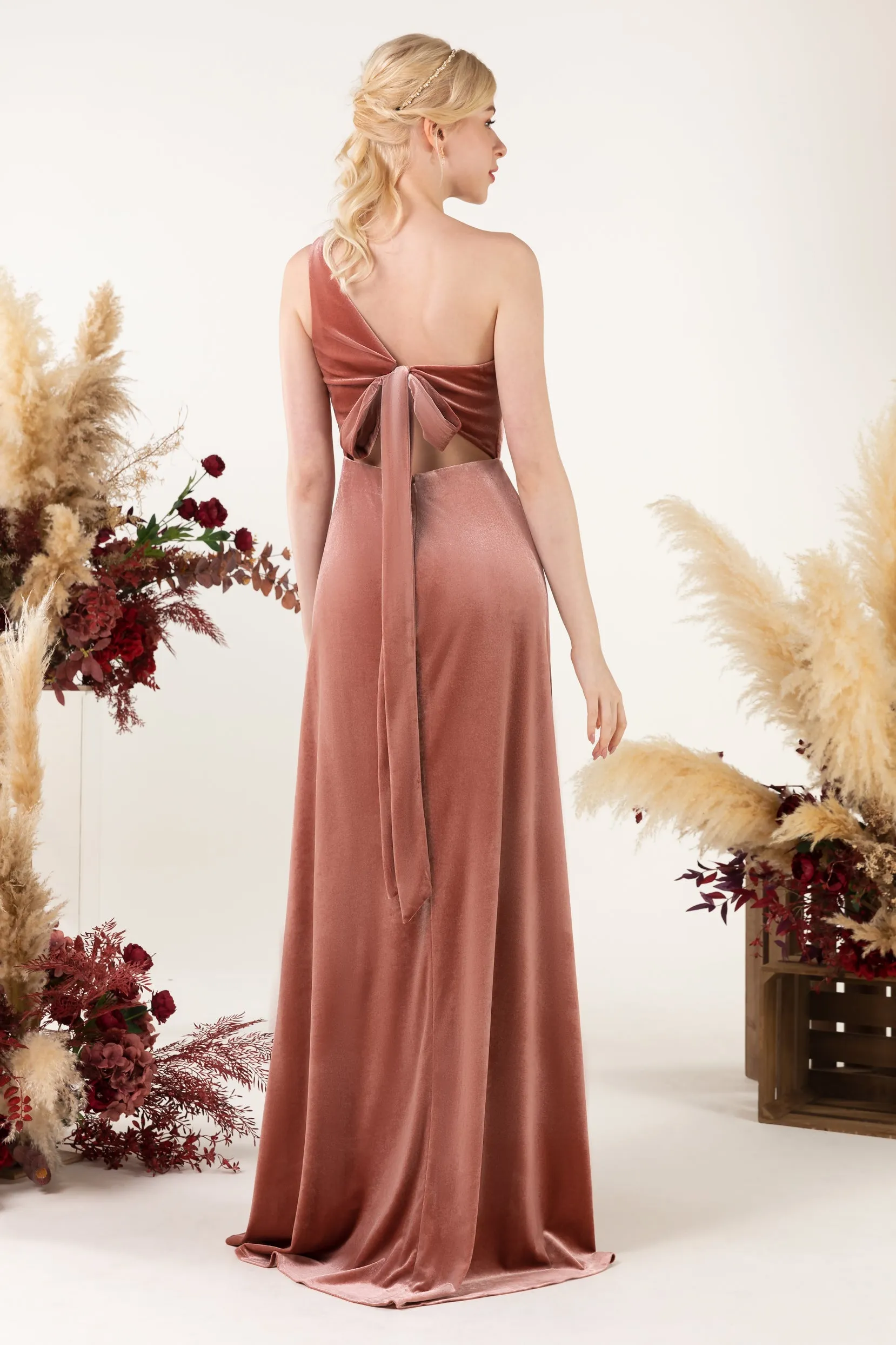 Sheath Sweep-Brush Train Velvet Bridesmaid Dress Formal Dresses CB0537 sold by Cocomelody product image thumbnail 4