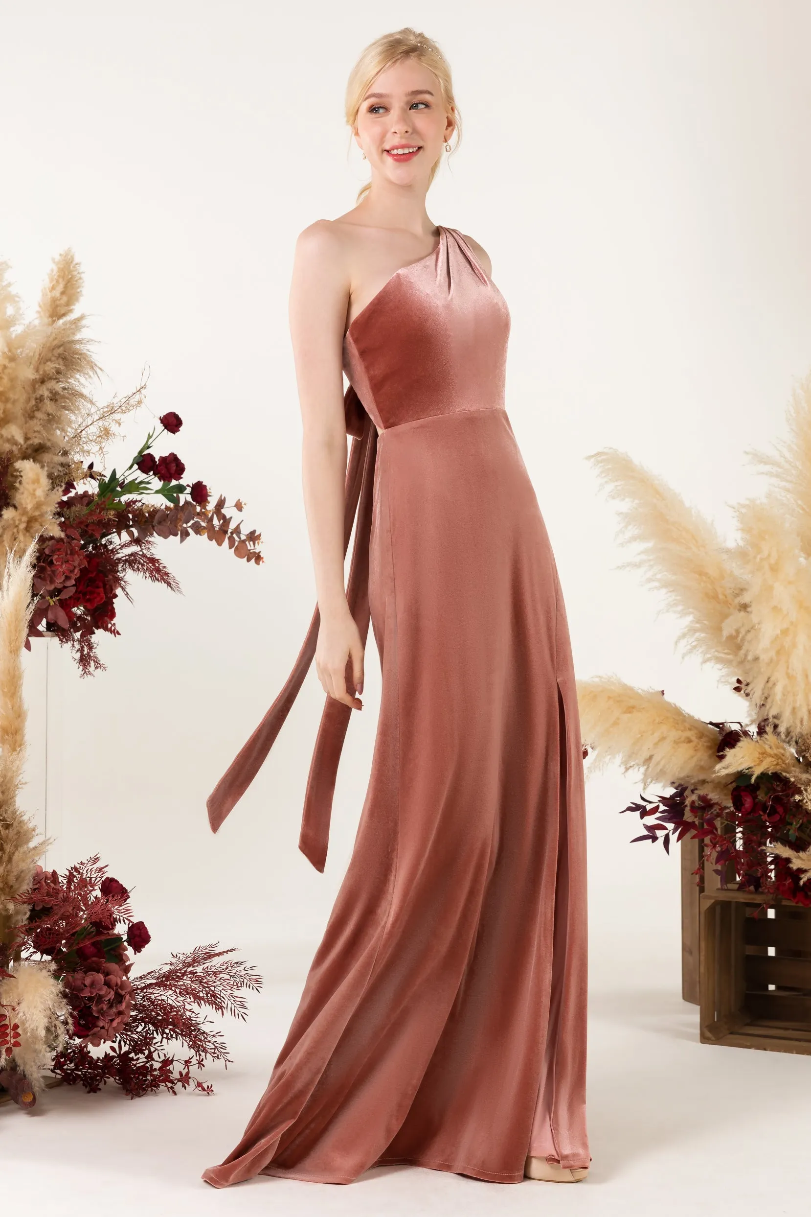 Sheath Sweep-Brush Train Velvet Bridesmaid Dress Formal Dresses CB0537 sold by Cocomelody product image thumbnail 5