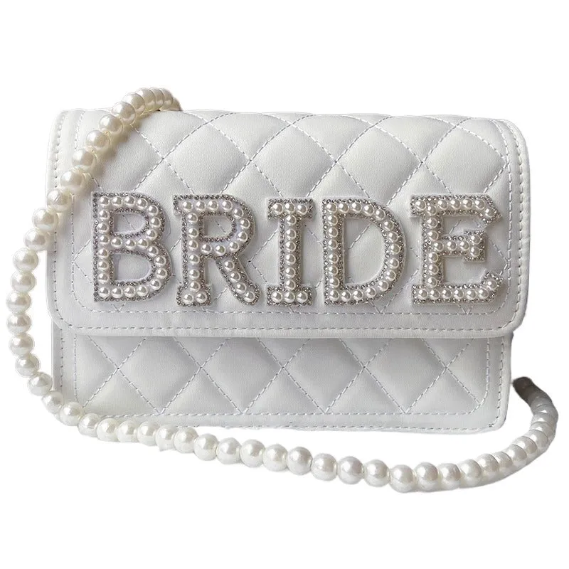 Bride Wifey Mrs Bride Wifey Mrs Alphabet purse Pearl crossbody bag bridal shower 731646137930 sold by Cocomelody