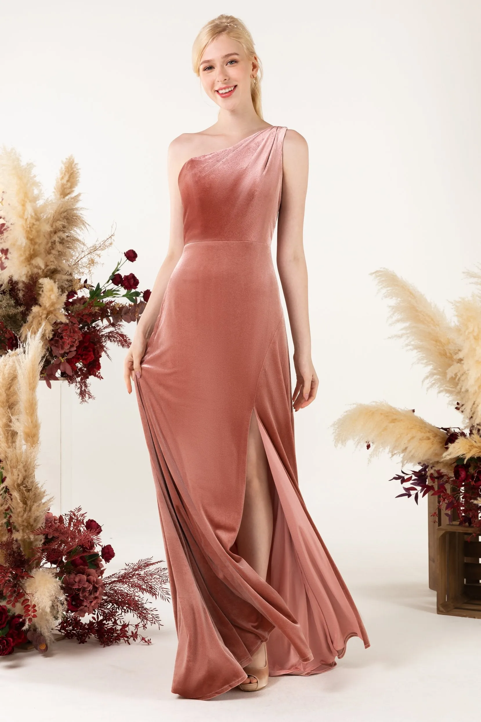 Sheath Sweep-Brush Train Velvet Bridesmaid Dress Formal Dresses CB0537 sold by Cocomelody